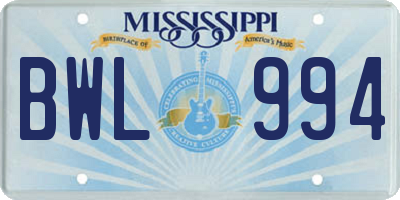 MS license plate BWL994
