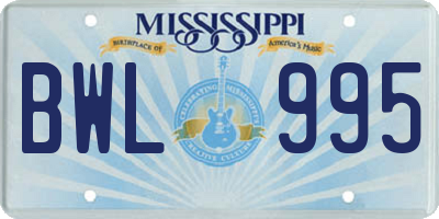 MS license plate BWL995