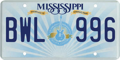 MS license plate BWL996