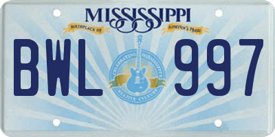 MS license plate BWL997