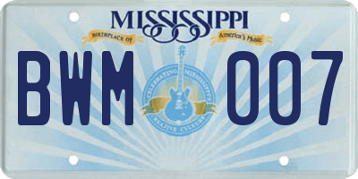 MS license plate BWM007