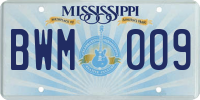 MS license plate BWM009