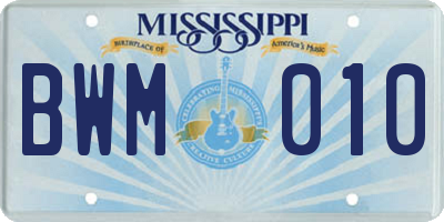 MS license plate BWM010
