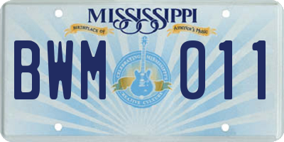 MS license plate BWM011