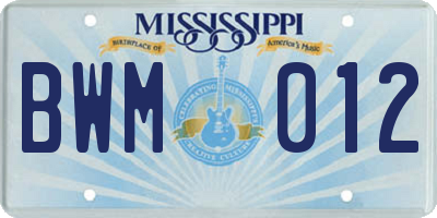 MS license plate BWM012