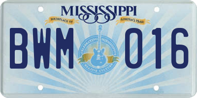 MS license plate BWM016
