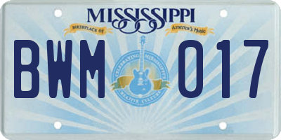 MS license plate BWM017