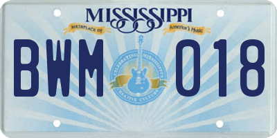 MS license plate BWM018