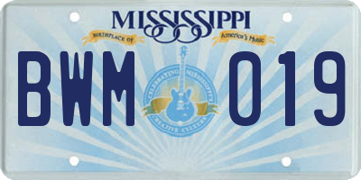 MS license plate BWM019