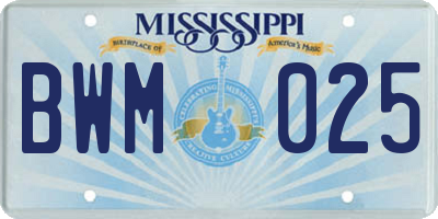 MS license plate BWM025
