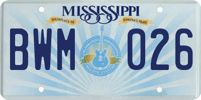 MS license plate BWM026