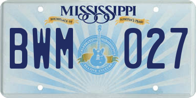 MS license plate BWM027