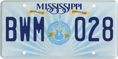 MS license plate BWM028