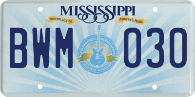 MS license plate BWM030