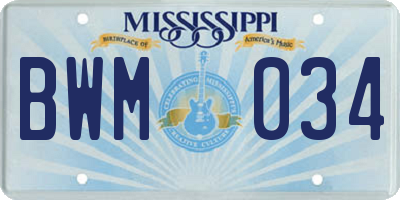 MS license plate BWM034
