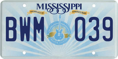 MS license plate BWM039