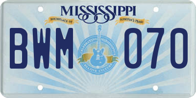 MS license plate BWM070