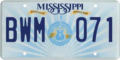 MS license plate BWM071