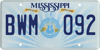 MS license plate BWM092