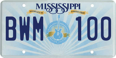 MS license plate BWM100