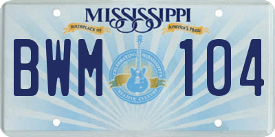 MS license plate BWM104