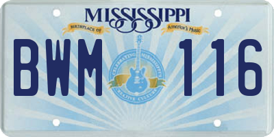 MS license plate BWM116