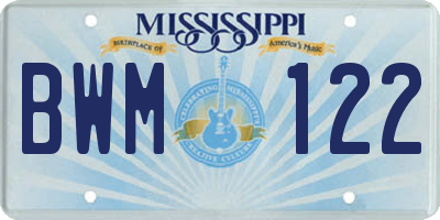 MS license plate BWM122