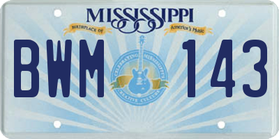 MS license plate BWM143