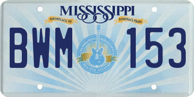 MS license plate BWM153