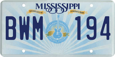 MS license plate BWM194