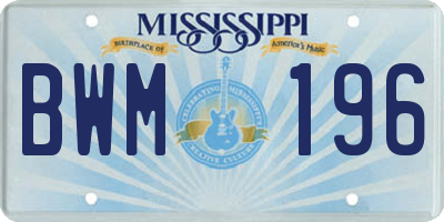 MS license plate BWM196