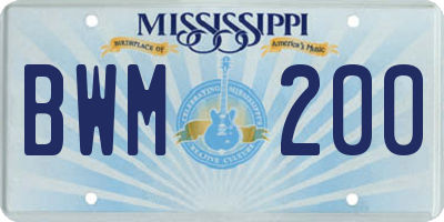 MS license plate BWM200