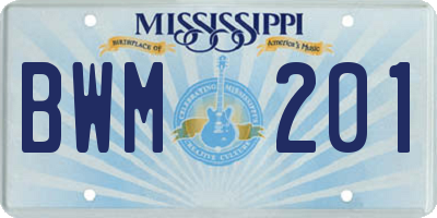 MS license plate BWM201