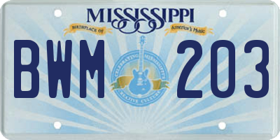 MS license plate BWM203