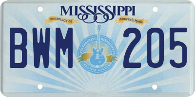 MS license plate BWM205