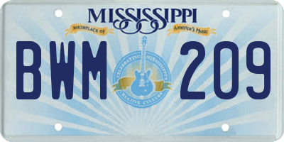 MS license plate BWM209