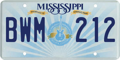 MS license plate BWM212