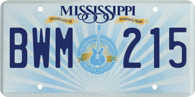 MS license plate BWM215