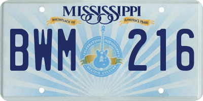 MS license plate BWM216
