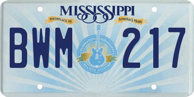 MS license plate BWM217