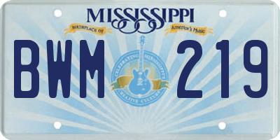 MS license plate BWM219