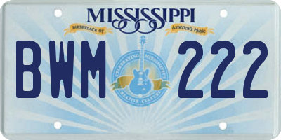 MS license plate BWM222