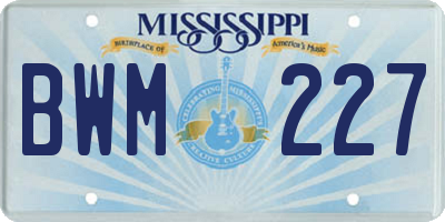 MS license plate BWM227