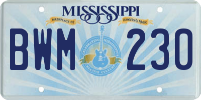 MS license plate BWM230