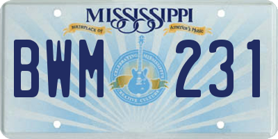 MS license plate BWM231