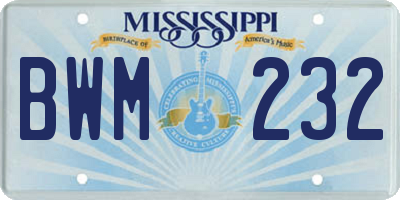 MS license plate BWM232