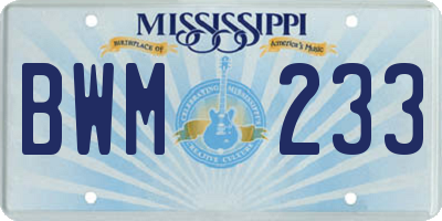 MS license plate BWM233