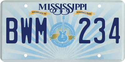 MS license plate BWM234