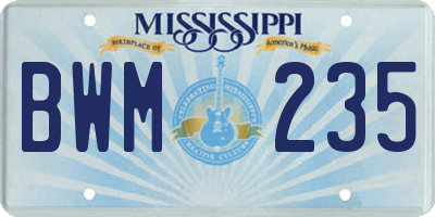 MS license plate BWM235
