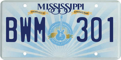 MS license plate BWM301